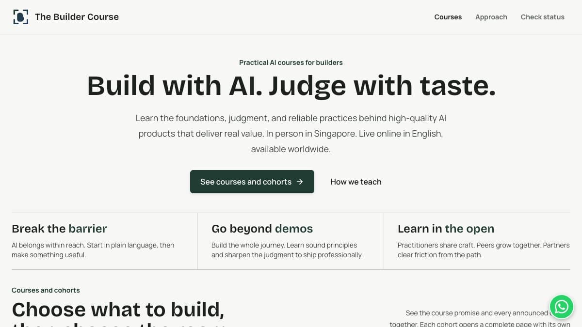The Builder Course website introducing practical AI courses